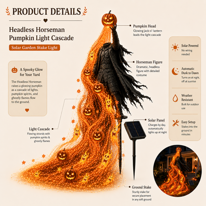 Headless Horseman Pumpkin Curse 🎃 Flowing Solar Halloween Yard Light