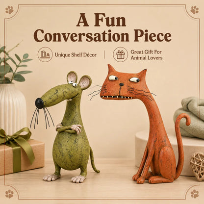 The Odd Couple™ Vintage Cat & Mouse Figurines – Quirky Rustic Home Decor