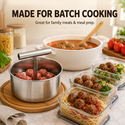 🍲 Stainless Steel Manual Meatball Maker – 6 & 12 Hole Multi-Portion Press ✨