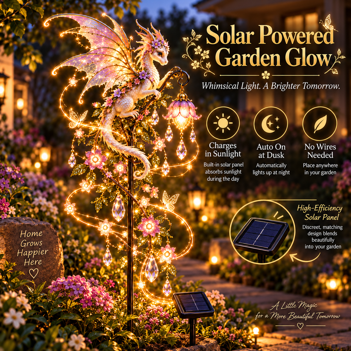 Solar powered Enchanted Garden Dragon Light