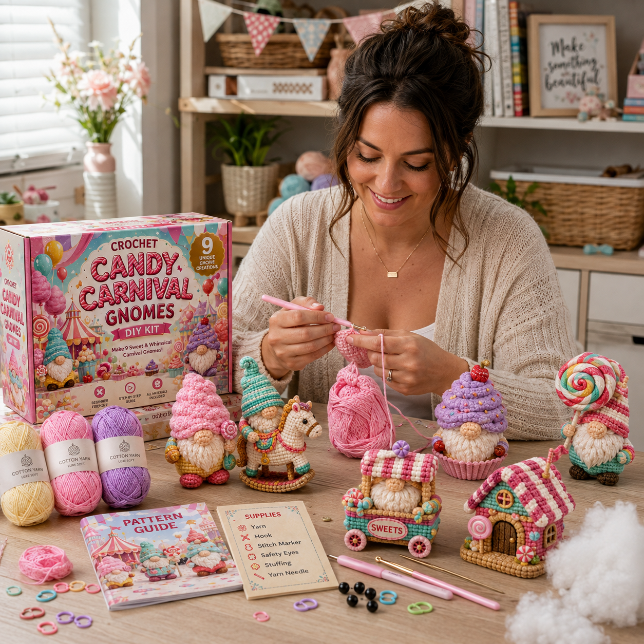 🧶 Whimsical Gnome Adventures — 9-Piece Fantasy Crochet DIY Kit