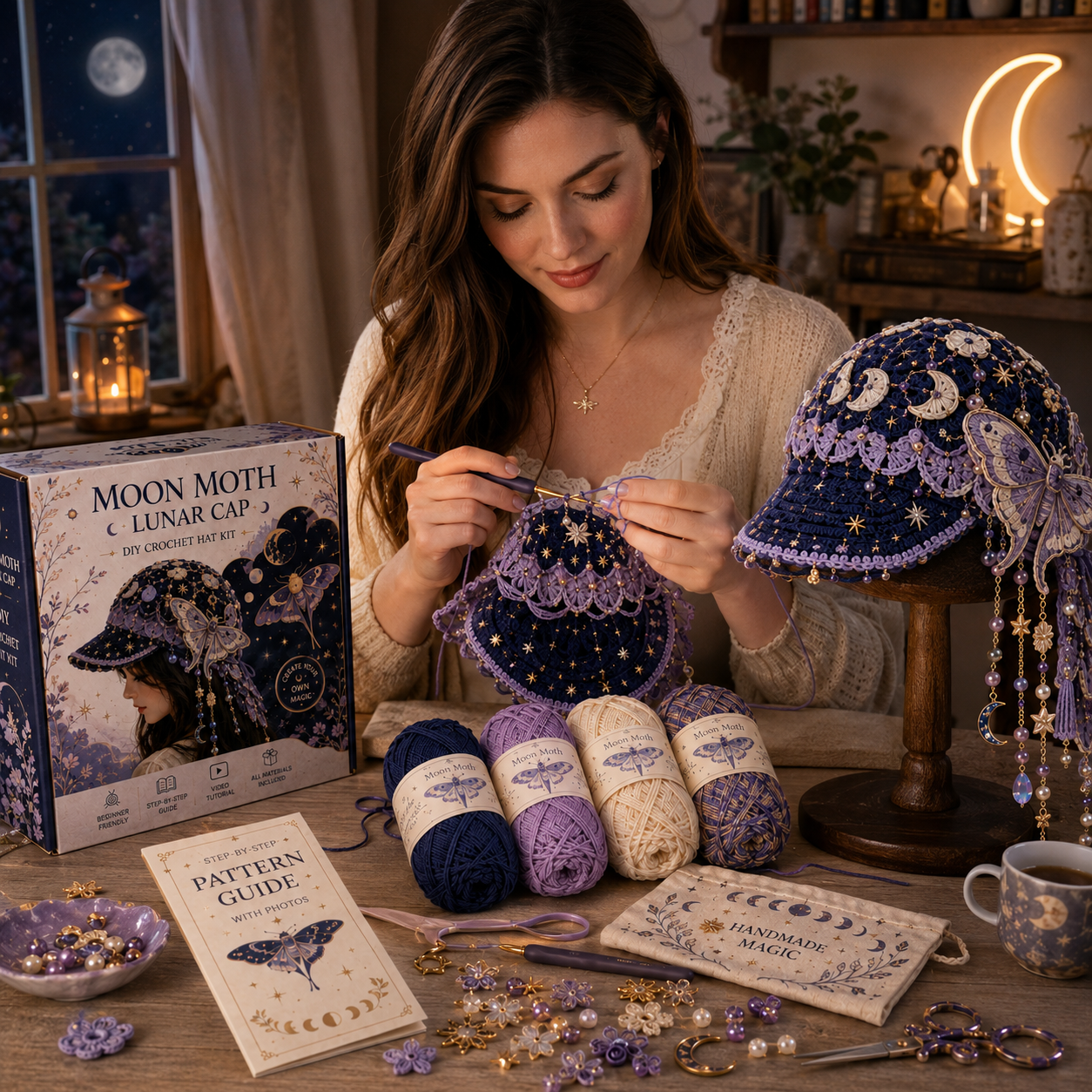 🧶 Botanical Dream Crochet Caps — 5-Style Handmade DIY Crochet Hat Kit