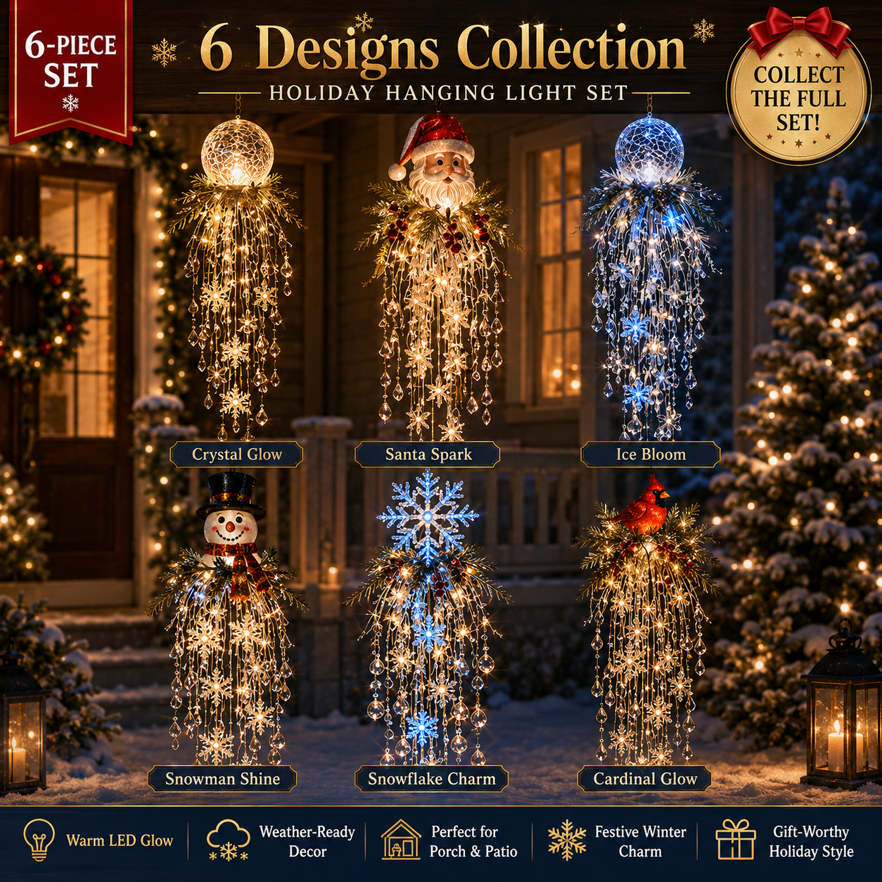 Crystal Cascade Christmas Light – Hanging Snowflake & Crystal LED Porch Décor ✨❄️