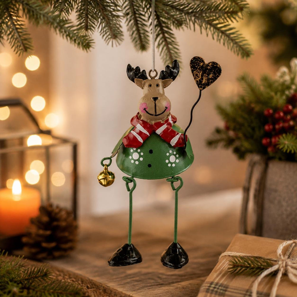 Hand painted metal Reindeer dangling leg Christmas ornament