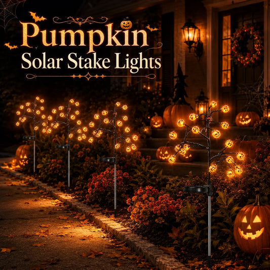 Solar Pumpkin Stake Lights, 20-Head Halloween Garden Lights with 8 Lighting Modes & Auto On/Off