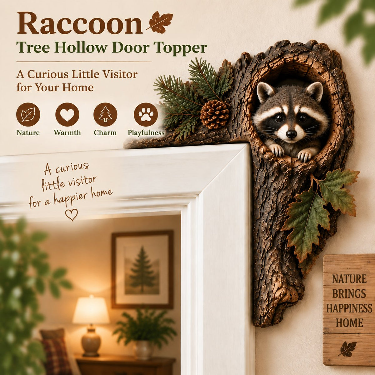 ⏰LAST DAY 50% OFF -🌿 Woodland Peekaboo Door Topper – 3D Tree Hollow Animal Doorframe Decor