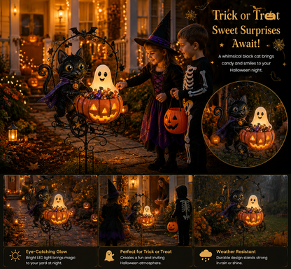 ✨🐈🎃 Halloween Black Cat Candy Wagon Garden Light 👻✨