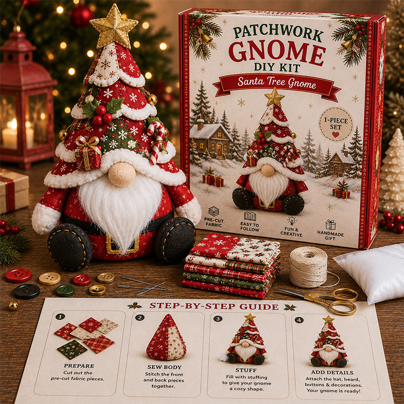 DIY Patchwork Christmas Tree Gnome Kit 🎄🧵