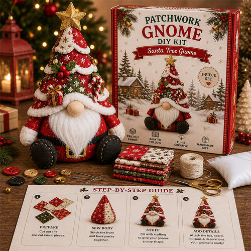 DIY Patchwork Christmas Tree Gnome Kit 🎄🧵