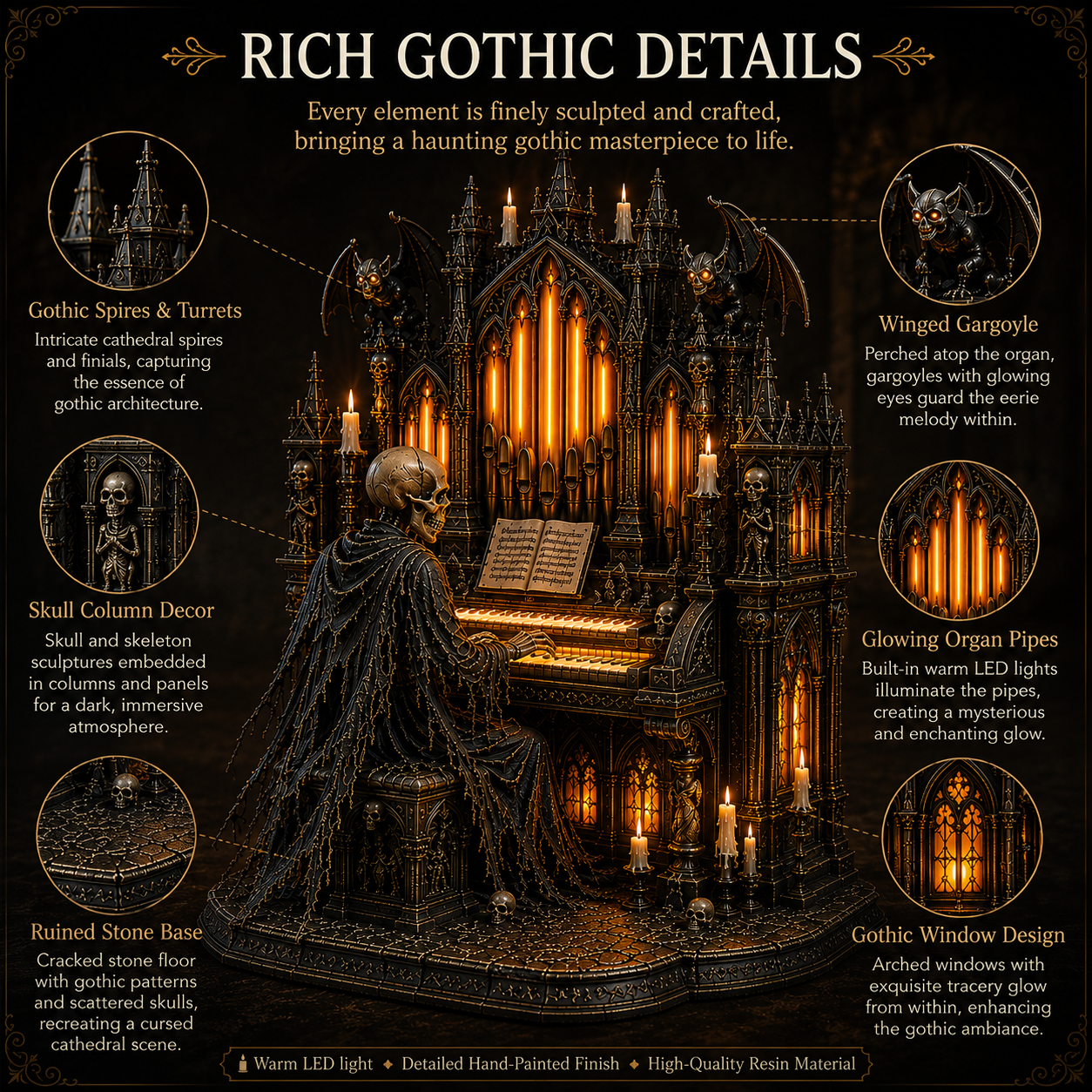 🕯️💀 Gothic Skeleton Cathedral Organ Light 🖤🎹