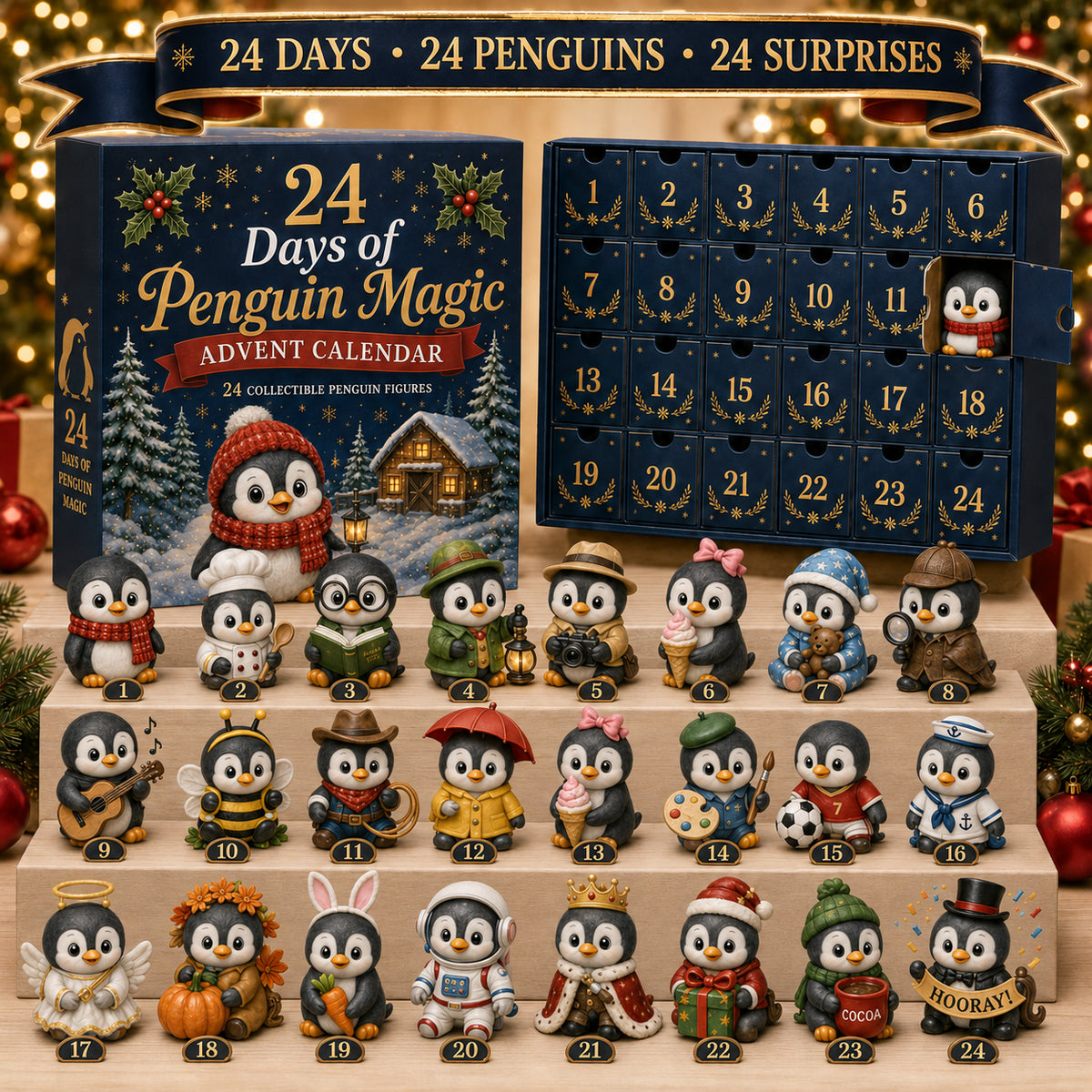 24 Days of Penguin Magic Advent Calendar with all 24 penguin characters