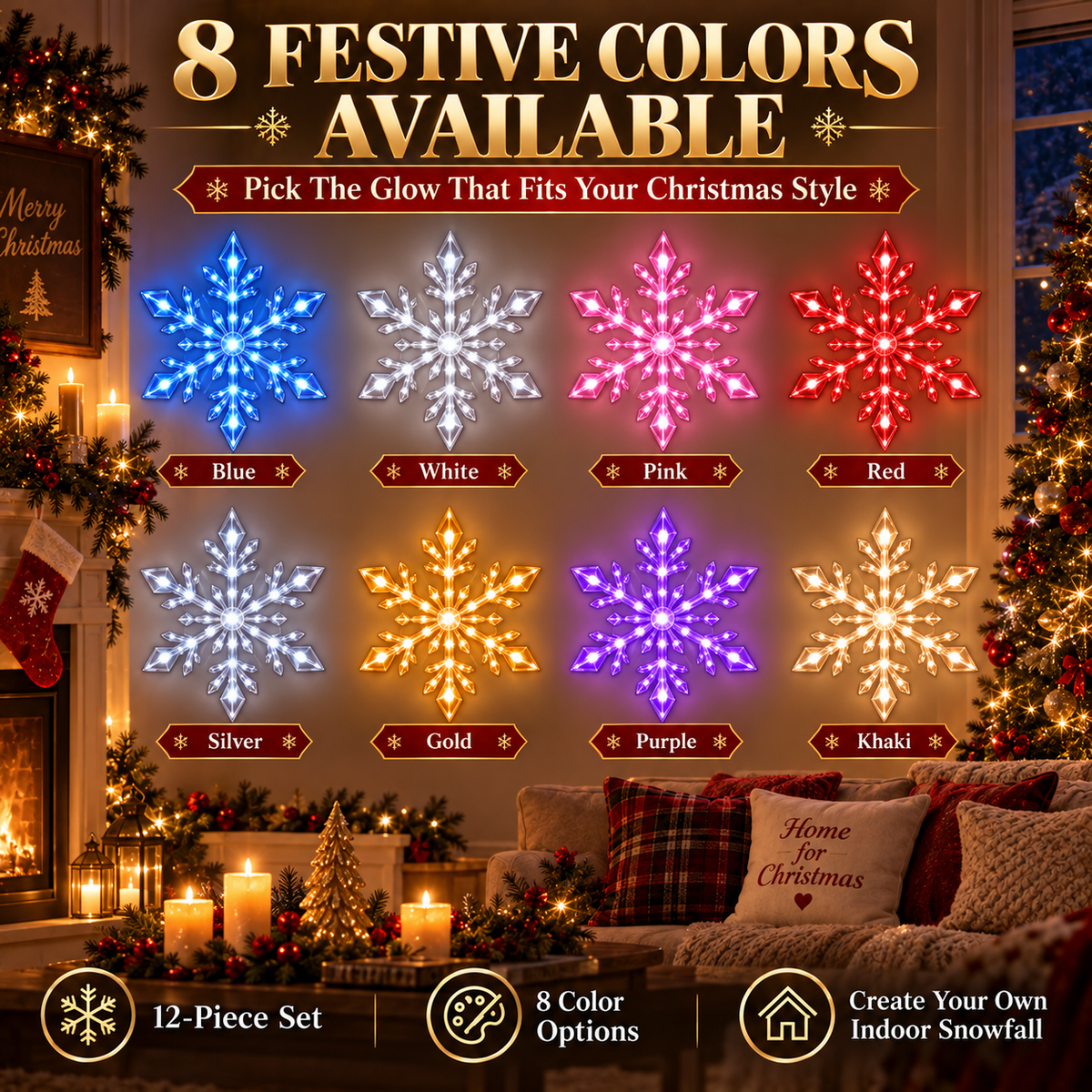 Glowing snowflake Christmas wall display