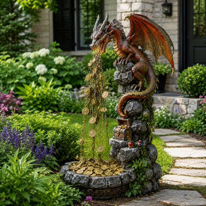 🐉✨ Dragon Treasure Fountain Solar Garden Light 💰🌙