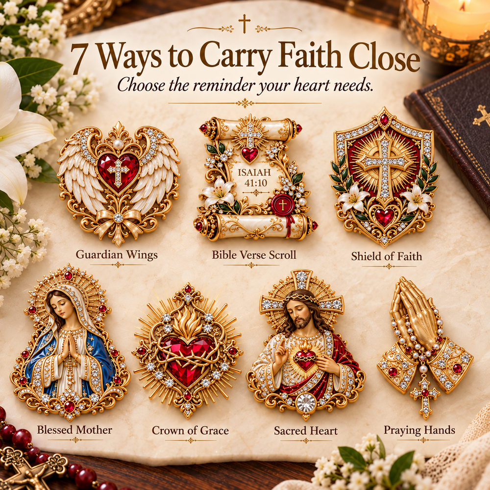 All seven Carry the Faith Pocket Hug designs with their names