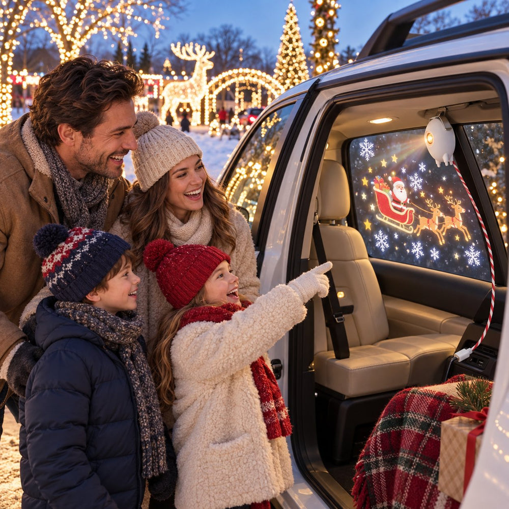 Christmas car window projector family holiday scene