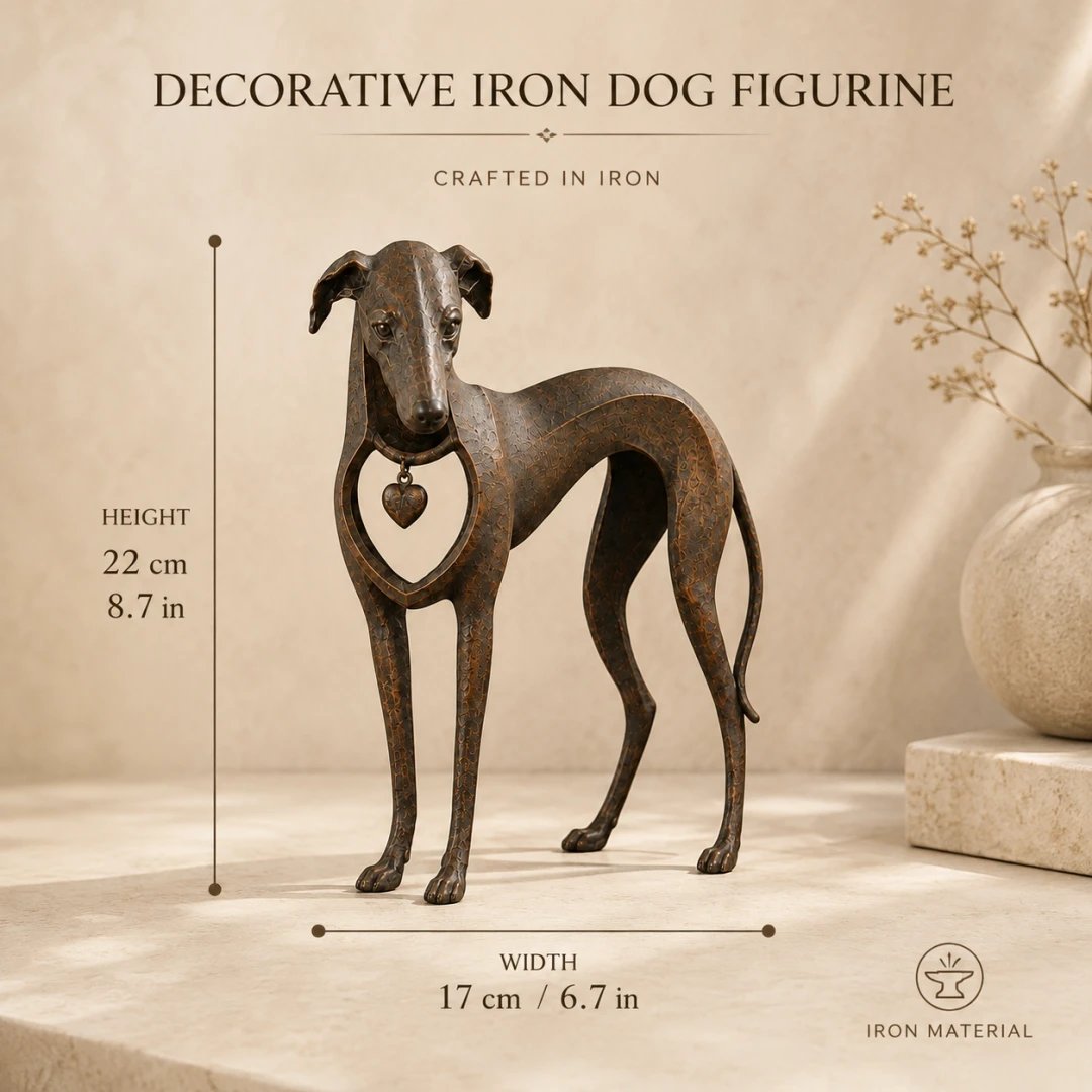 🐕 Heritage Heart Sighthound Sculpture – Vintage Iron Dog Accent for Timeless Interiors