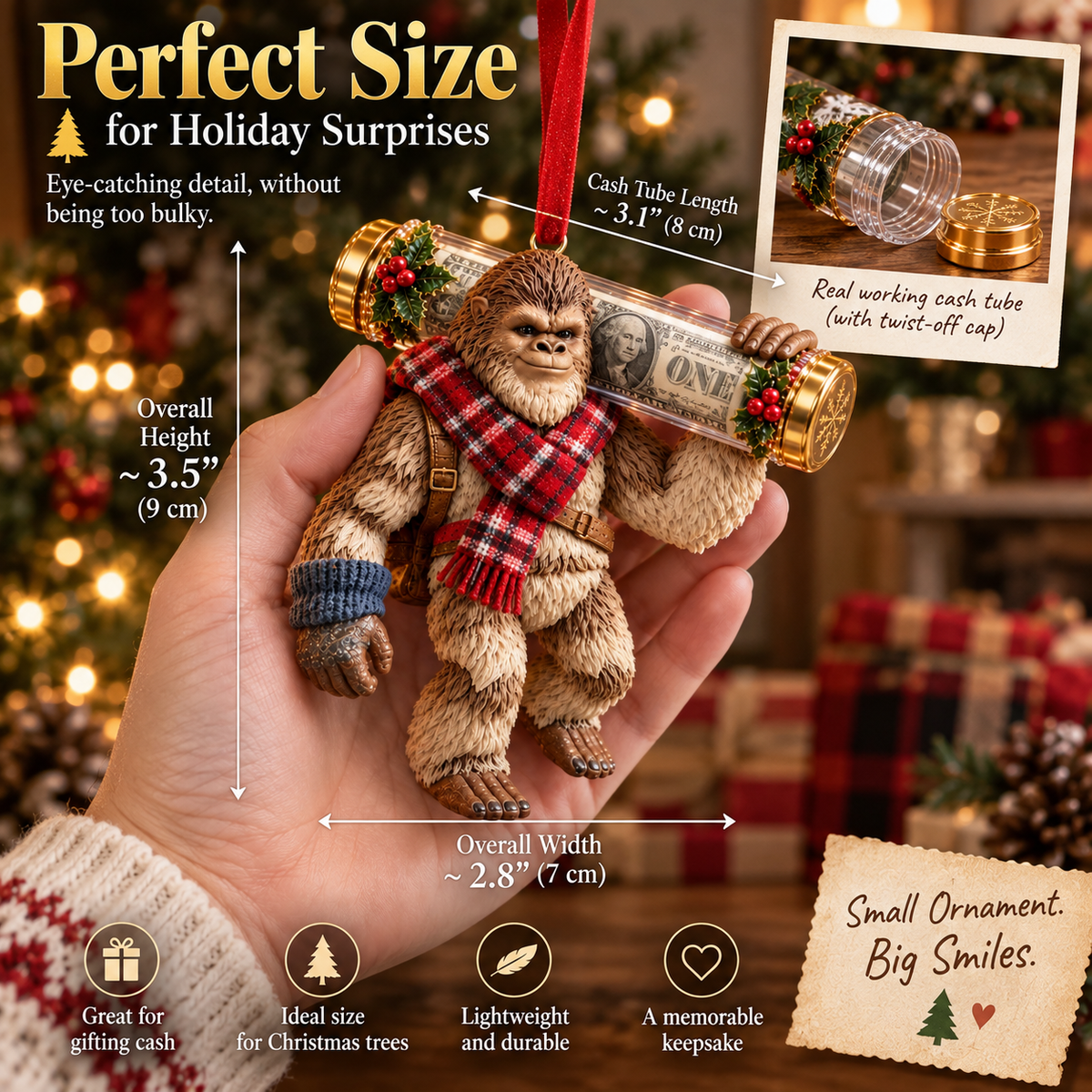 🔥Buy 3, Get 1 Free - 🎄👣 Bigfoot Cash Keeper™ – 15 Funny Christmas Cash Holder Ornaments 💵🎁