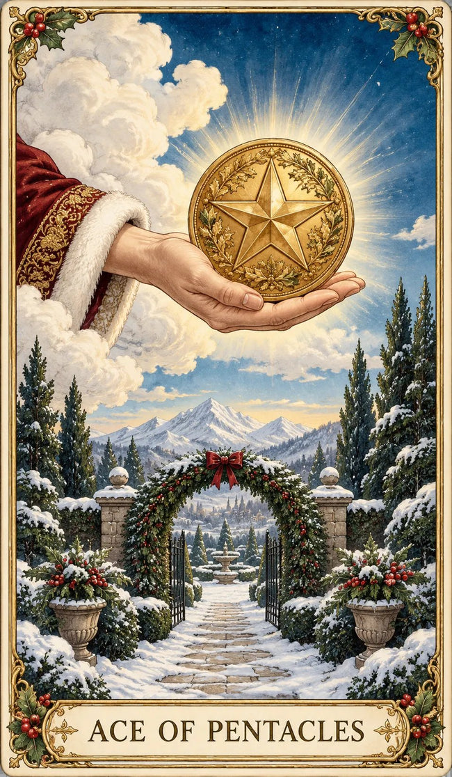 Ace of Pentacles Christmas tarot card