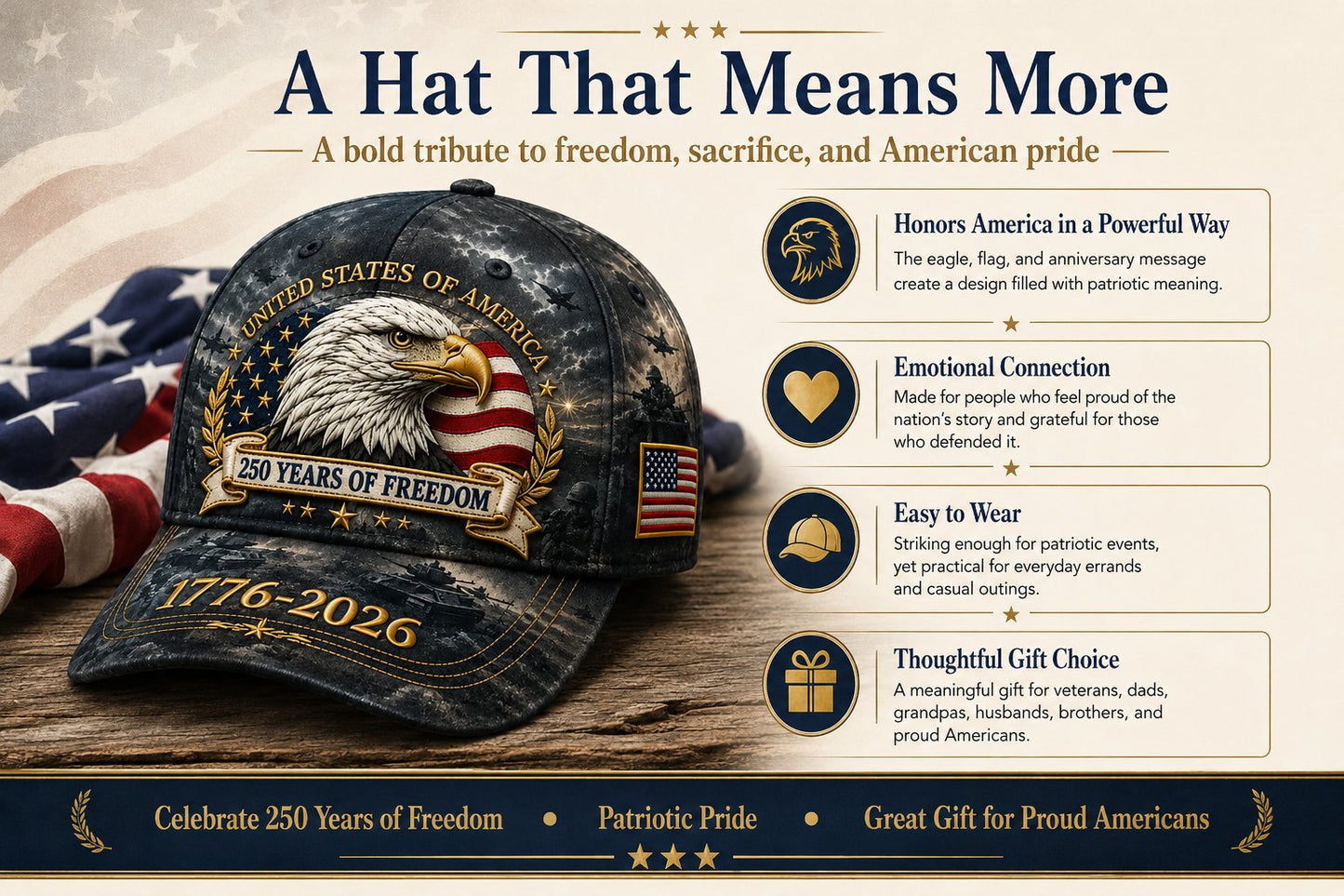 ✨2026 Architecturm®250 Years of Freedom Eagle Cap | Embroidered Patriotic Vintage Baseball Hat – 1776–2026 American Tribute Edition