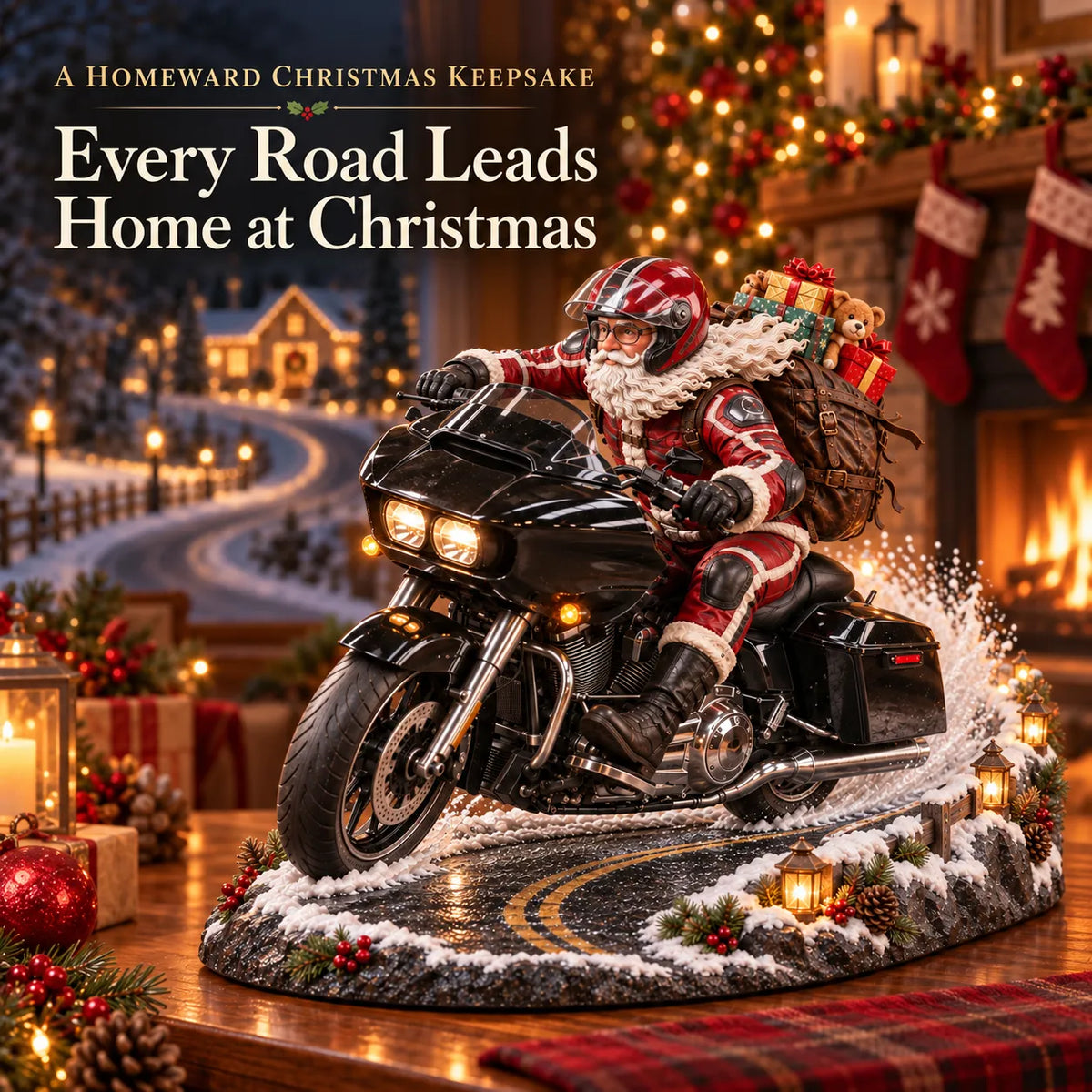 Every Road Leads Home at Christmas Santa motorcycle scene