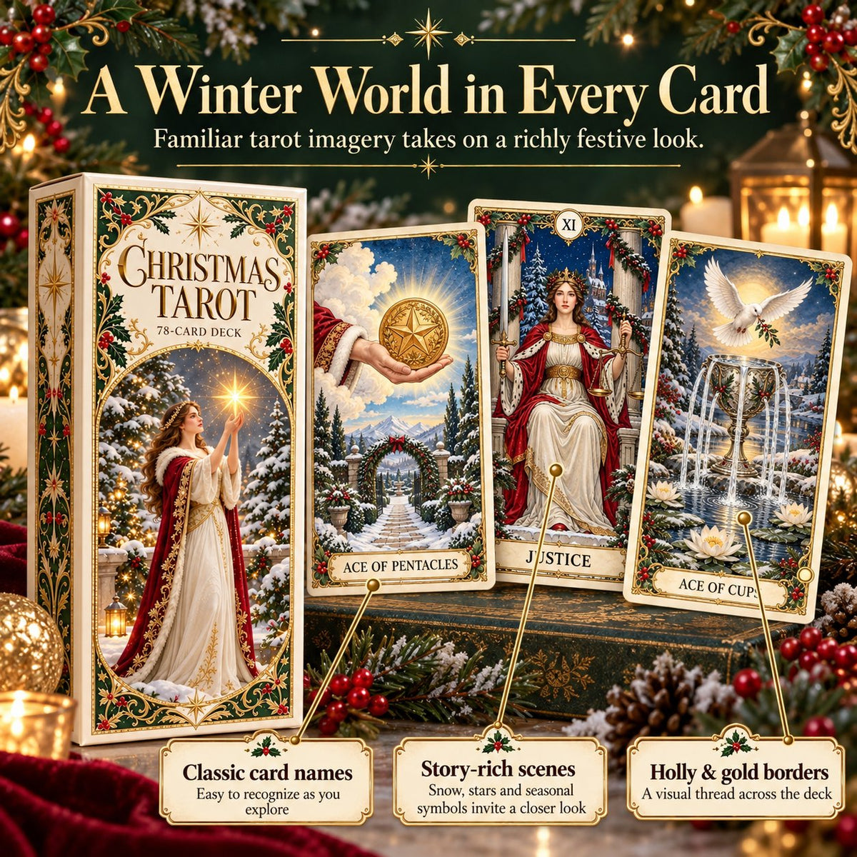 🔥Last Day 50% OFF -🎄 Christmas Magic Tarot Deck | 78 Festive Cards & 12-Day Holiday Ritual