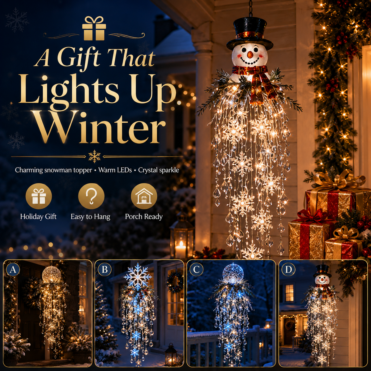 Crystal Cascade Christmas Light – Hanging Snowflake & Crystal LED Porch Décor ✨❄️
