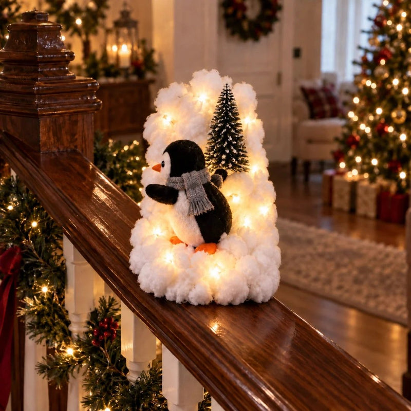 Penguin winter railing decoration