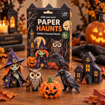 🎃 Halloween 3D Paper Craft Kit – 50 Pre-Printed Sheets + Step-by-Step Guide