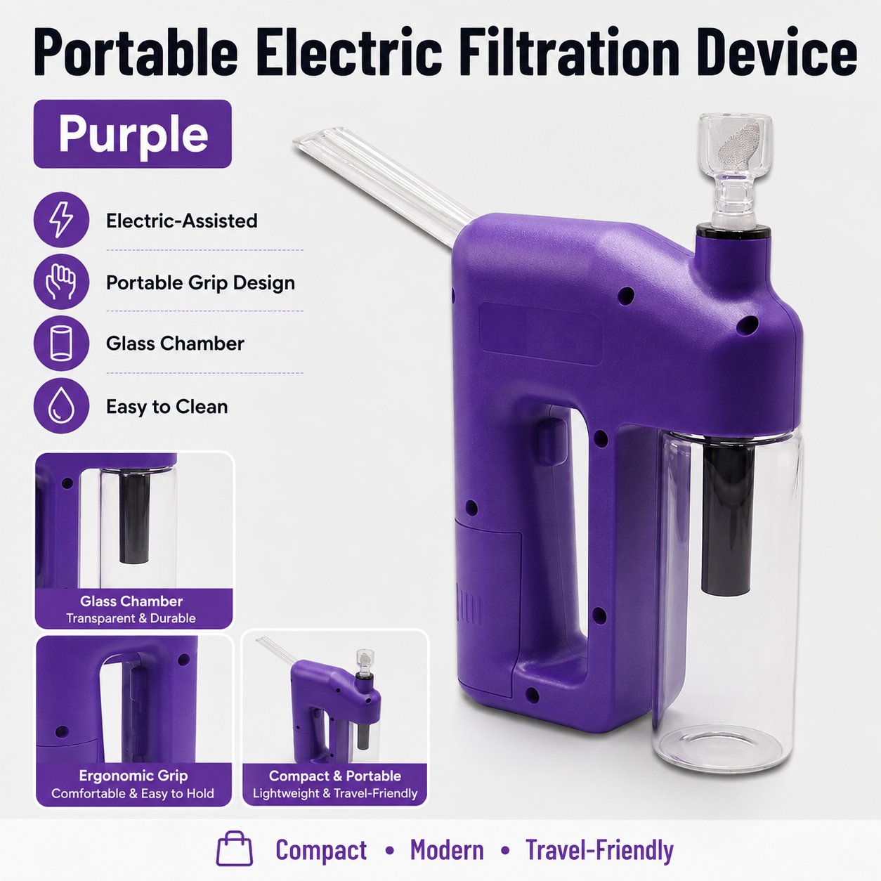 ⚡ LAST DAY 50% OFF – Portable Handheld Electric Filtration Device | Compact Glass Chamber Design with Electric-Assisted Operation & 6 Color Options ✨