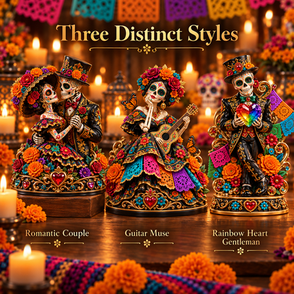 Three Catrina collectible styles displayed together