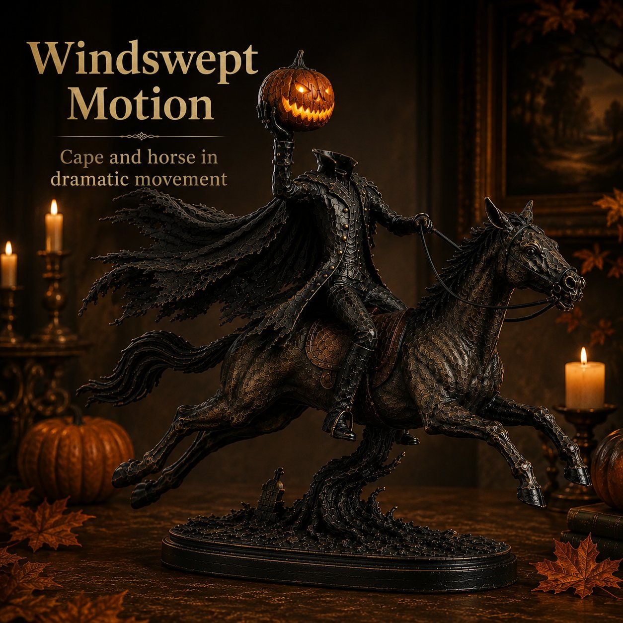 Headless Horseman Statue with LED Pumpkin