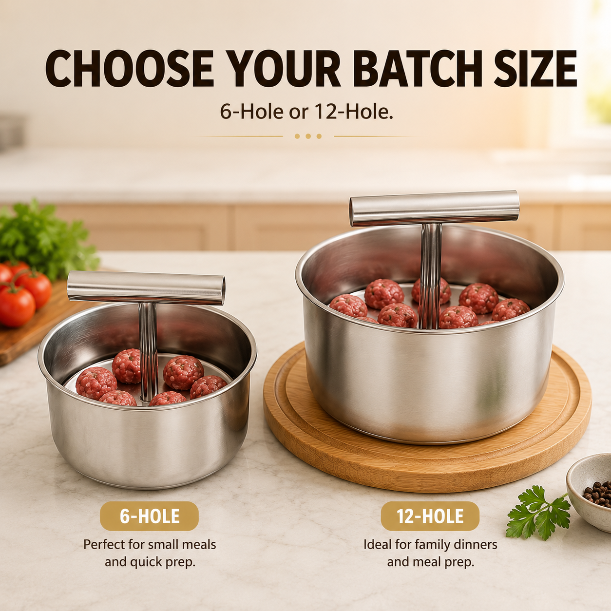 🍲 Stainless Steel Manual Meatball Maker – 6 & 12 Hole Multi-Portion Press ✨