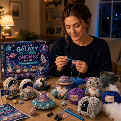 🧶 Whimsical Gnome Adventures — 9-Piece Fantasy Crochet DIY Kit