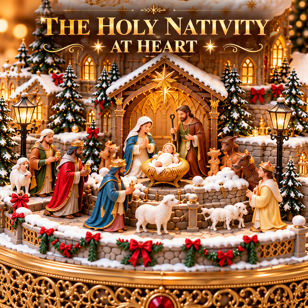 Nativity scene with Mary Joseph Baby Jesus and the Christmas visitors