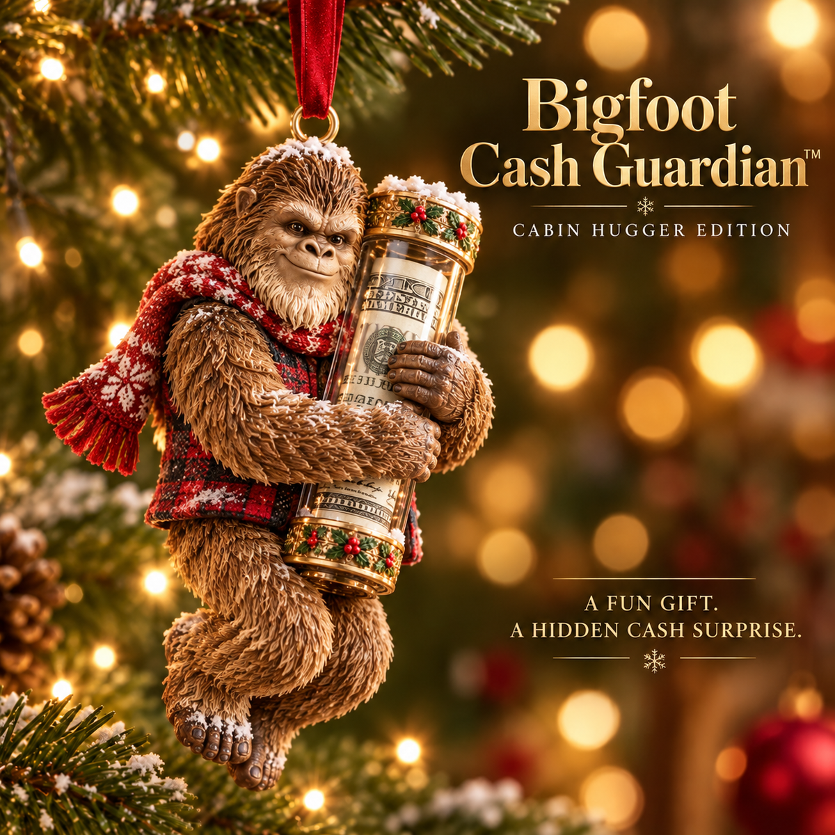 🔥Buy 3, Get 1 Free - 🎄👣 Bigfoot Cash Keeper™ – 15 Funny Christmas Cash Holder Ornaments 💵🎁
