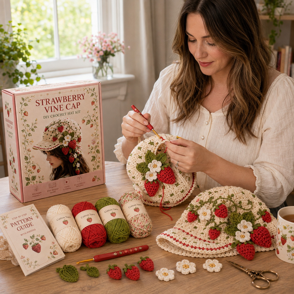 🧶 Botanical Dream Crochet Caps — 5-Style Handmade DIY Crochet Hat Kit