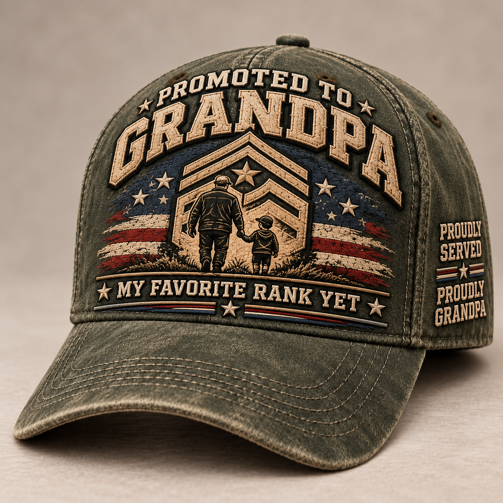 Promoted to Grandpa My Favorite Rank Yet embroidered family legacy cap