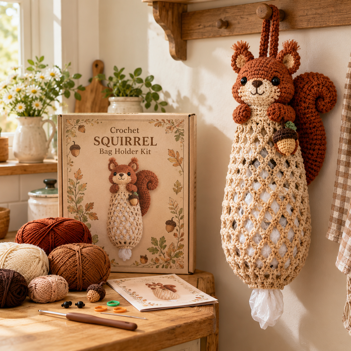 🔥LAST DAY 49% OFF – 🌼 Cottage Harvest Keepers™ — Crochet Animal Bag Holder DIY Kit | 8 Adorable Designs
