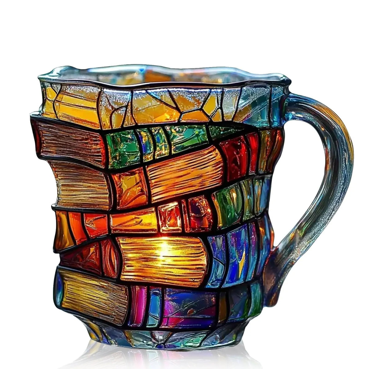 Alternative colorful stacked book mug design