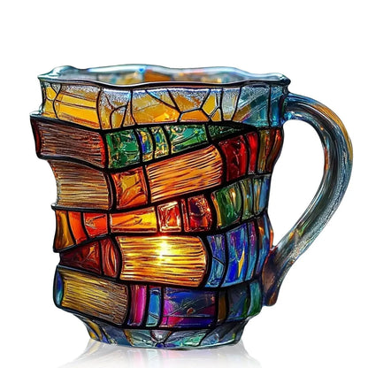 ⏰Limited Stock 50% OFF -📚 Hand-Painted 3D Book Stack Glass Mug
