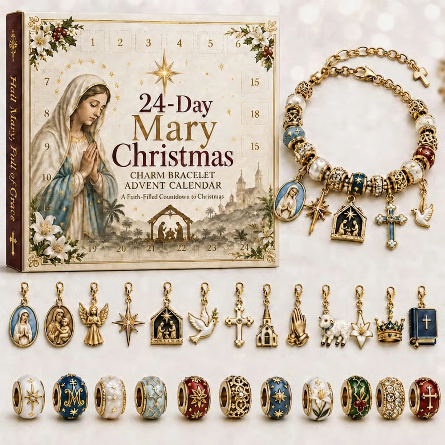 ⏳ Last Day 54% OFF – ✝️ 24-Day Christian Christmas Charm Bracelet Advent Calendar | 16 Faith-Inspired Charms & 8 Decorative Beads to Build a Meaningful Keepsake Bracelet 🎄