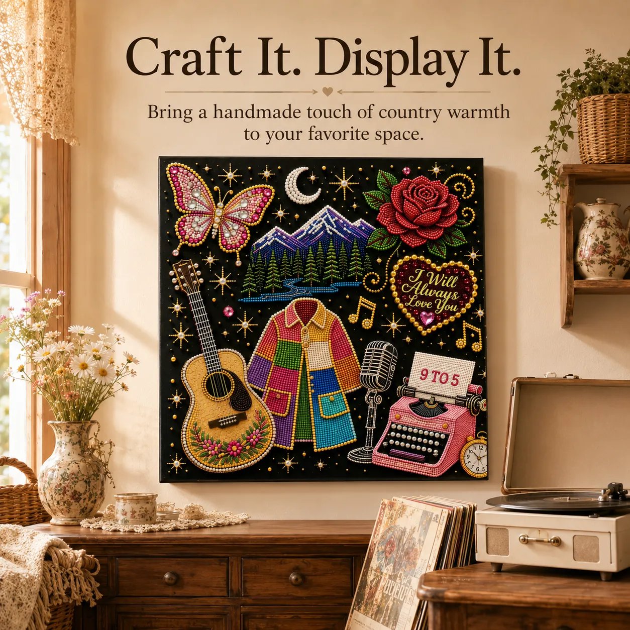 🔥 LAST DAY 50% OFF – 🎤 💕 Premium 3D Pearl Country Music Tribute Art Kit | Luxury Flocked Canvas with Scratch-Resistant Non-Fading Acrylic Resin Pearls & Faceted Drills DIY Keepsake Decor 💎✨