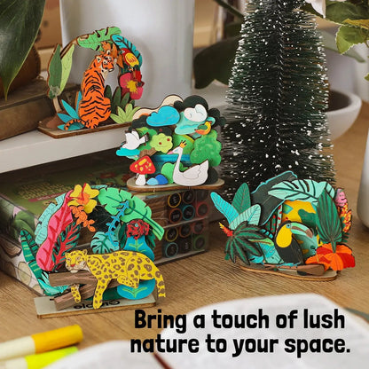 🎨 Beginner-Friendly 2-Collection Wood Painting Craft DIY Kit | Complete Bundle with 195 Pre-Cut Wooden Pieces, 24 Acrylic Colors & Adhesive Dots Included 💕