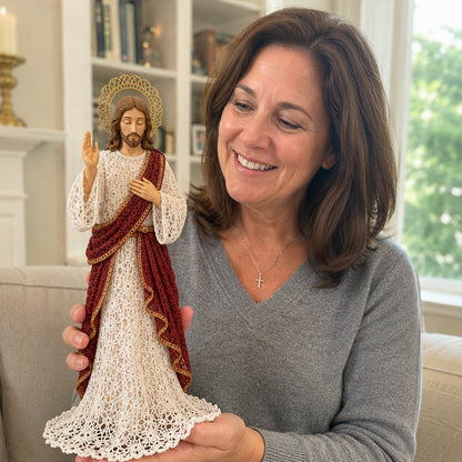 ⏳ Last Day 49% OFF – ✝️ Blessed Mother, Jesus & Guardian Angel | Lace-Inspired Faith Figure Collection 🤍✨