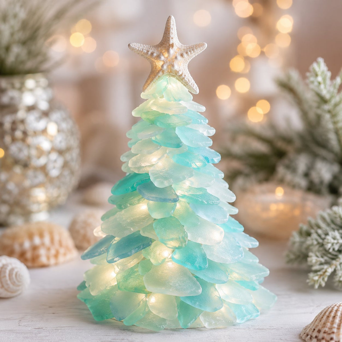 Starry Christmas Tree lighted sea glass Christmas design
