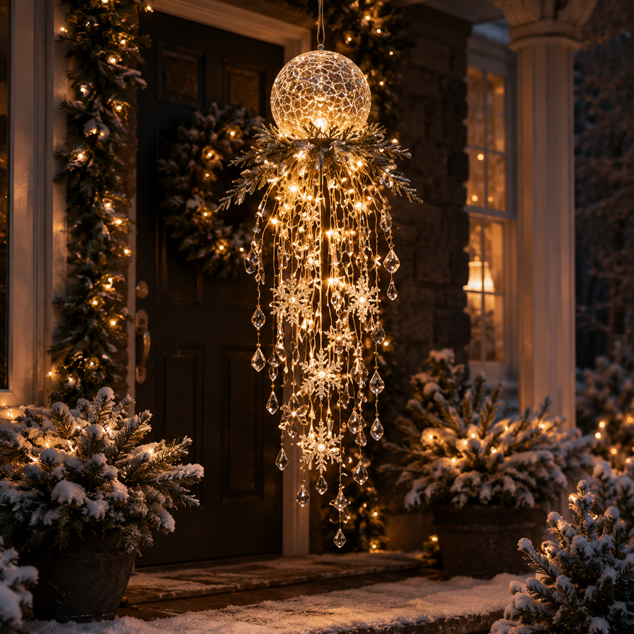 Crystal Cascade Christmas Light – Hanging Snowflake & Crystal LED Porch Décor ✨❄️