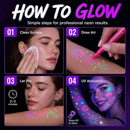 ✨ Neon Glow Body Art Pens – Colorful Party Tattoo Drawing Set