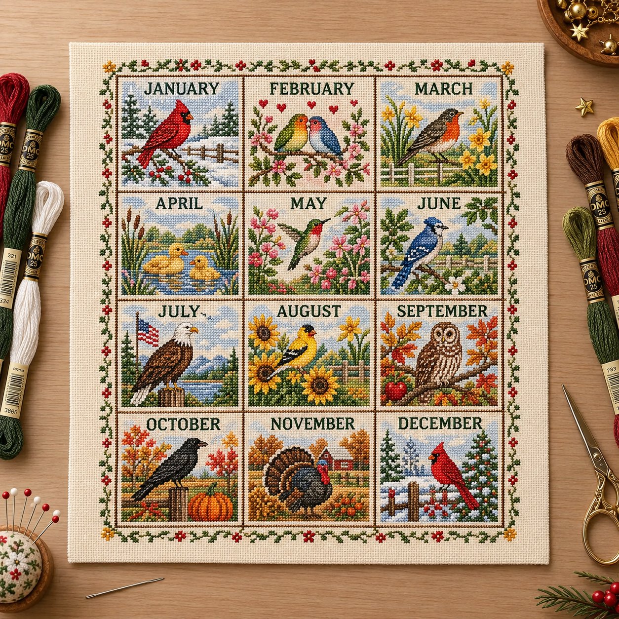 🧵🌷 Stitch the Seasons – 12-Month Embroidery Sampler Collection
