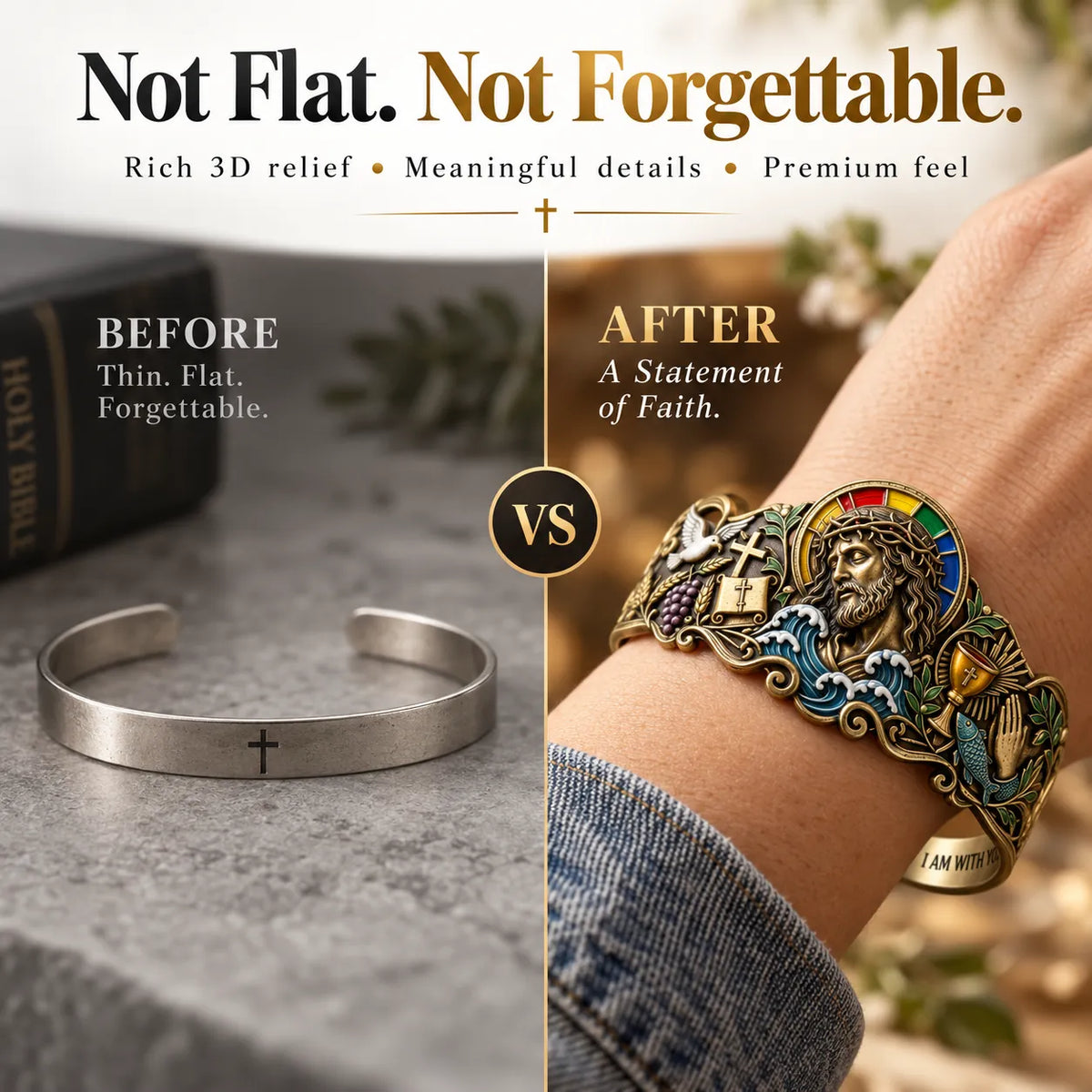 🔥 Last Day 49% OFF - ✝️Faith Inspired Jesus Cuff Bracelet | Antique Brass With Scripture Message