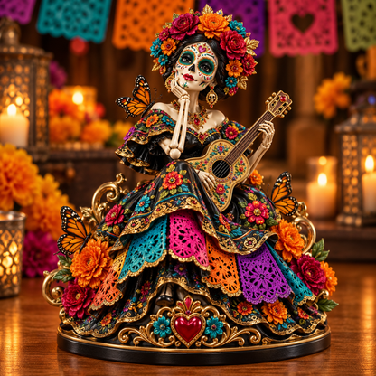 Marigold Melody Catrina figurine holding a decorated guitar